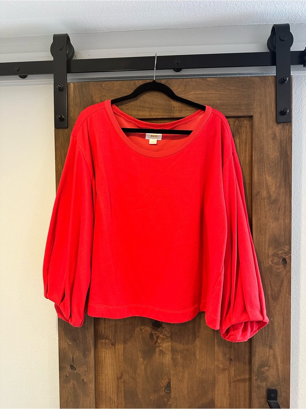 Maeve Bright Red Balloon Sleeve Sweatshirt